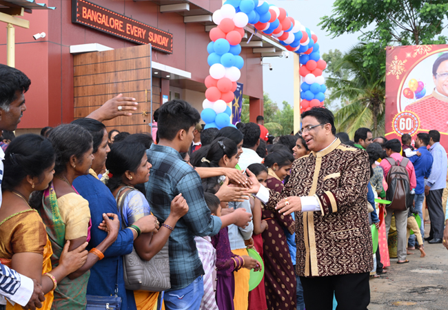 Bro Andrew Richard celebrates his 60th Birthday with grandneur amidst a large number of devotees here on Sunday, 16th, 2023, at Grace Ministry Prayer Centre Budigere in Bangalore with a myriad of wishes.